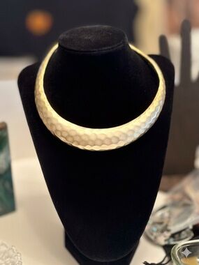 Vintage Daria Hammered Gold Choker Cuff, Runway Brutalist Statement Collar